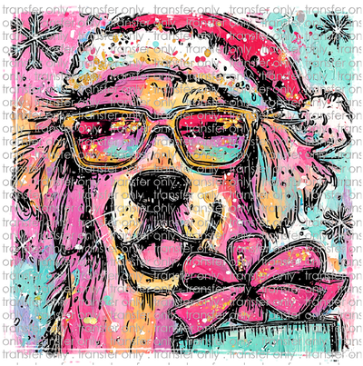 CHR 1277 Golden Retriever with Santa Hat
