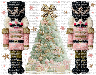 CHR 1292 Faux Crochet Two Pink Nutcrackers Standing with Tree