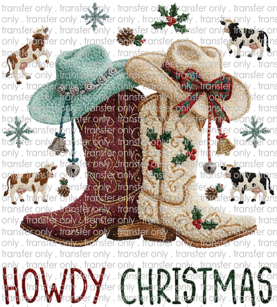 CHR 1293 Faux Crochet Cowboy Boots Howdy Christmas