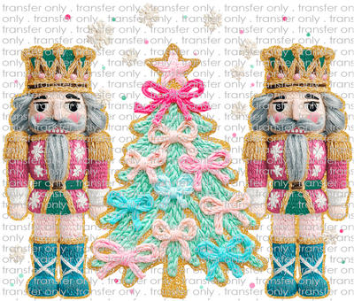 CHR 1305 Nutcracker with Pink and Teal Tree Faux Yarn