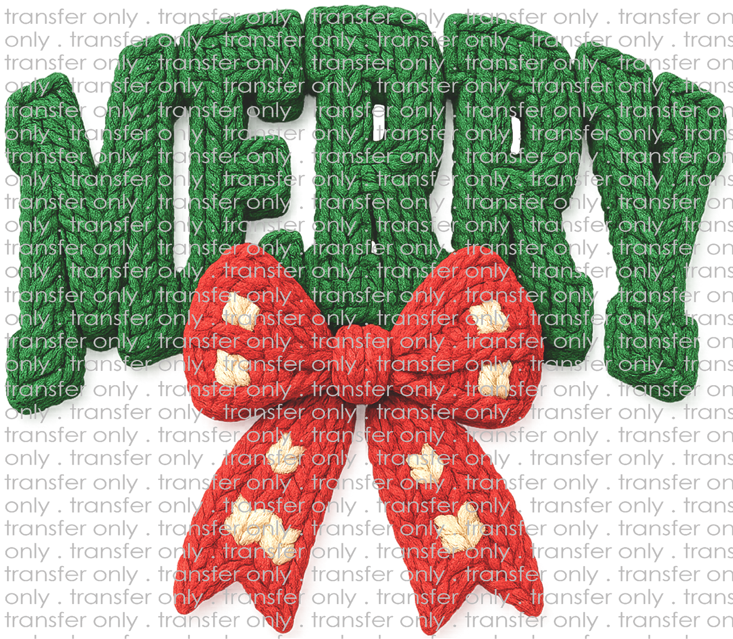 CHR 1326 Green Merry with Red Bow Faux Crochett