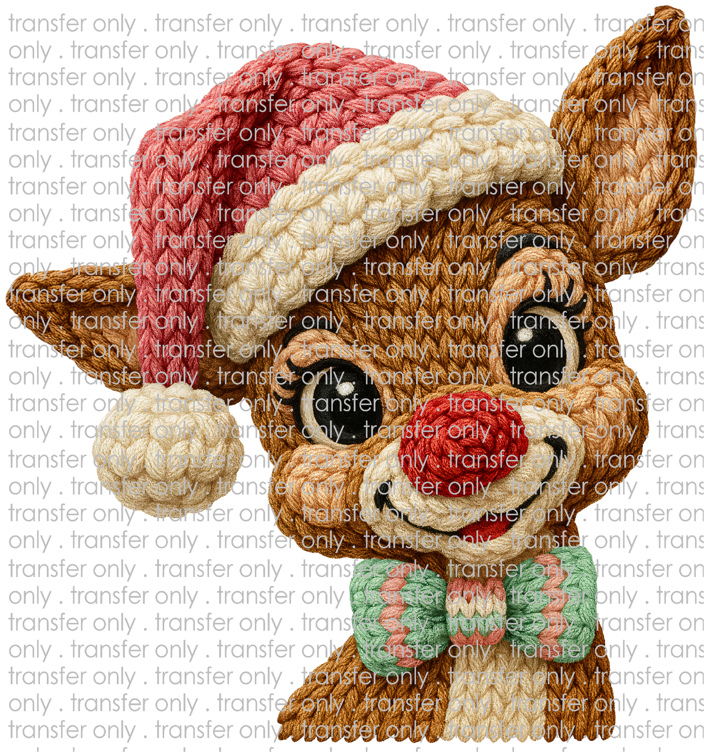 CHR 1327 Reindeer with Bow Tie and Santa Hat Faux Crochett