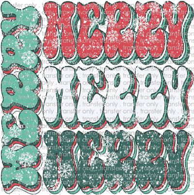 CHR 943 Merry Retro Stacked Distressed Flakes Red White Greens