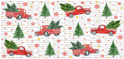 CHR UV 149 Christmas Big Red Truck and Trees UV DTF 16oz Wrap