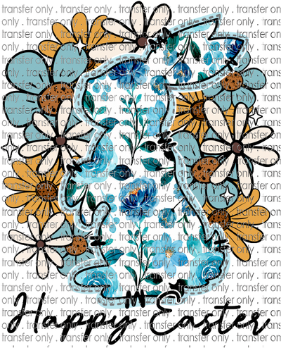 EST 252 Floral Bunny Teal with Brown Flowers