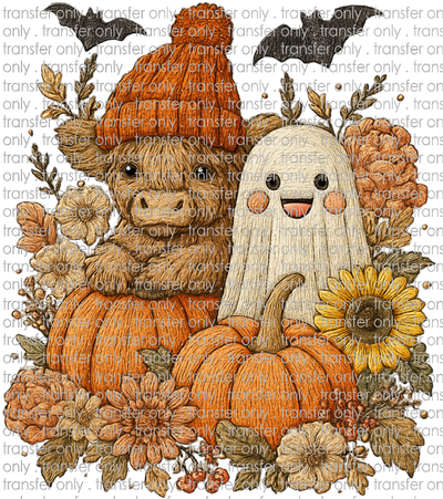 FALL 624 Fall Cow Ghosts and Pumpkins Faux Applique