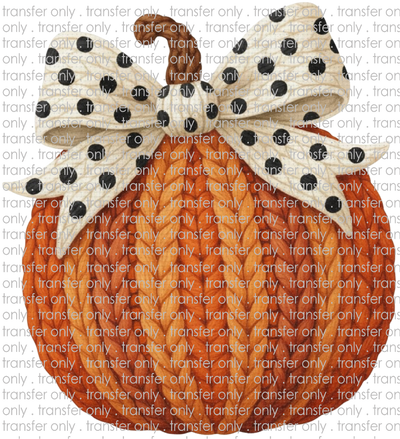 FALL 652 Pumpkin With Polka Dot Bow Faux Crochet