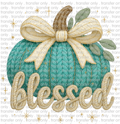 FALL 658 Blessed Teal Pumpkin Faux Crochett