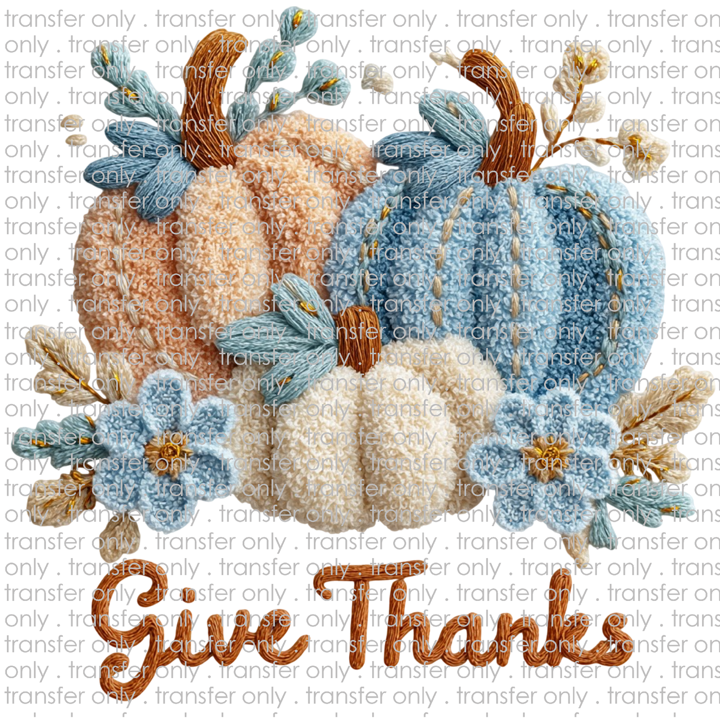 FALL 659 Give Thanks Blue Tan Peach Pumpkins