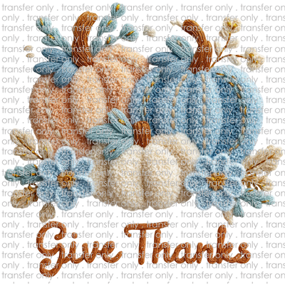 FALL 659 Give Thanks Blue Tan Peach Pumpkins