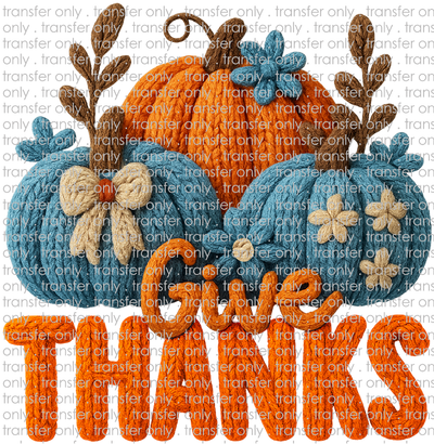 FALL 660 Give Thanks Orange and Blue Pumpkins