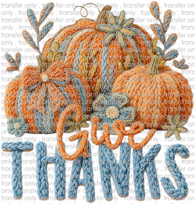 FALL 663 Give Thanks Three Pumpkins Faux Crochett