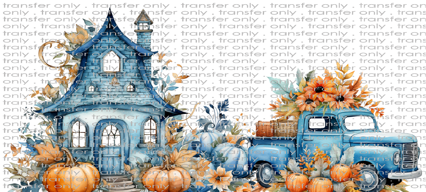 FALL UV 106 Fall House Truck and Pumpkins UV DTF 16oz Wrap