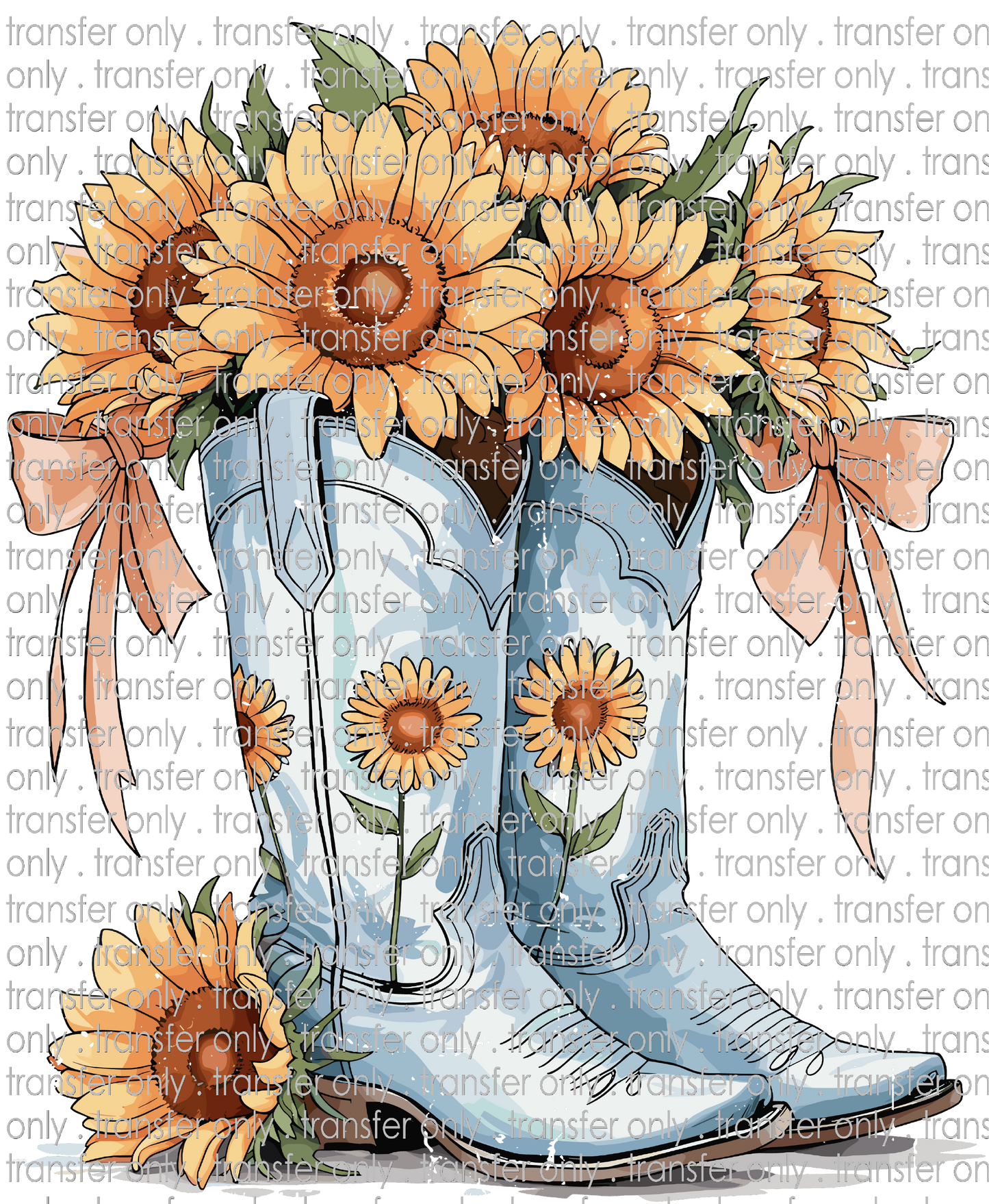 FLW 109 Blue Cowboy Boots with Sunflowers