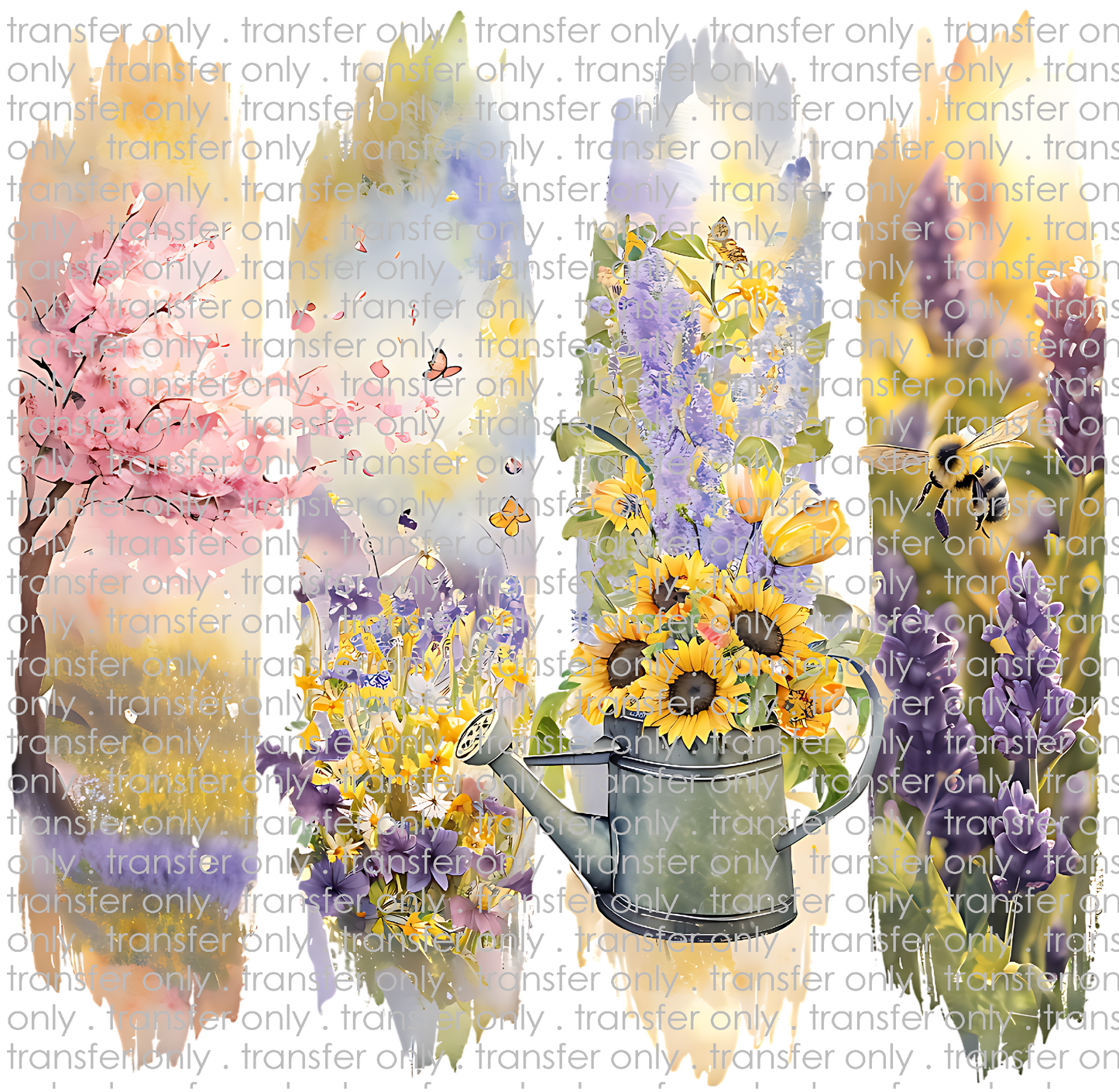 FLW 116 Flowers Bees Tree Brush Stroke.
