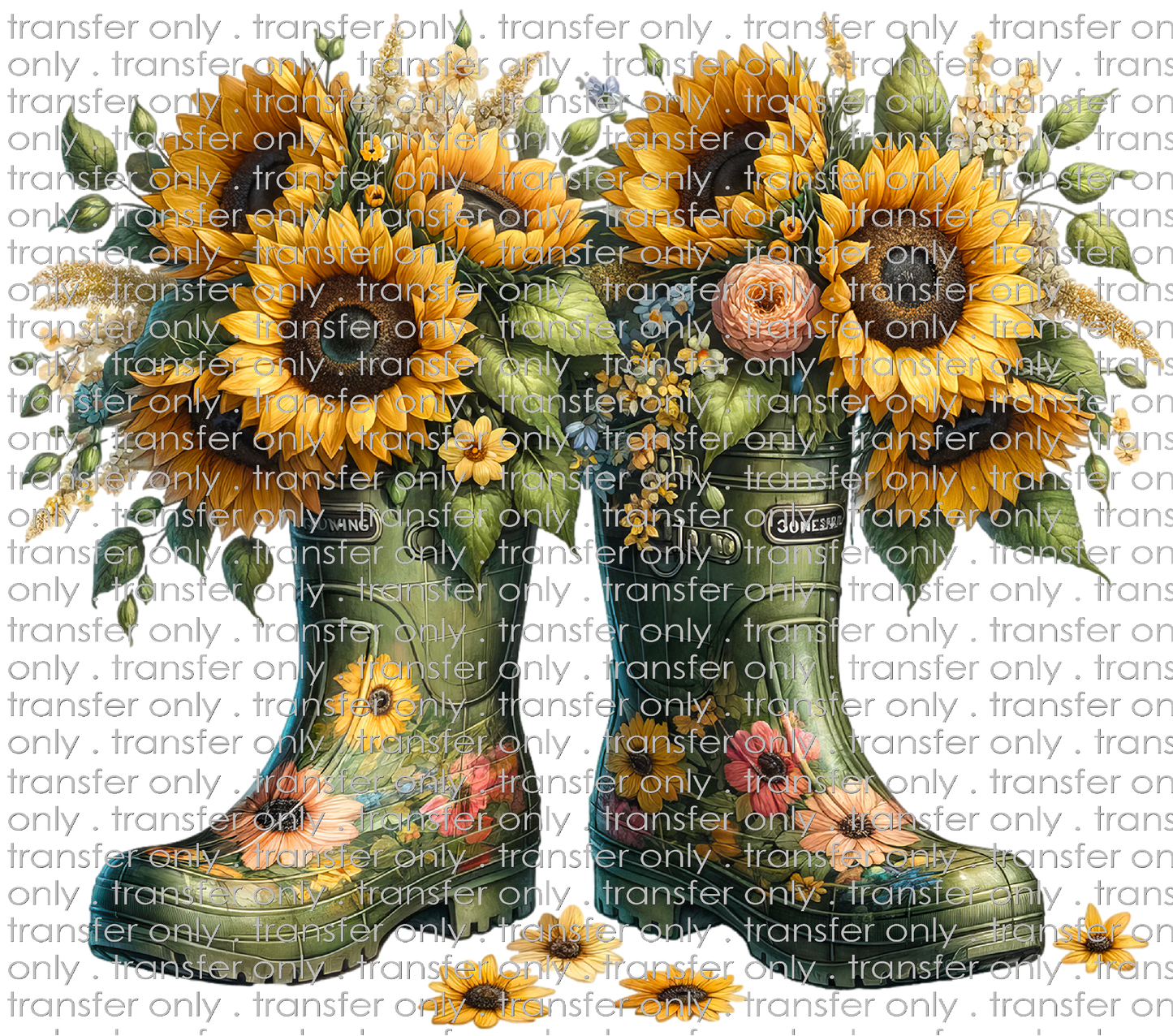 FLW 93 Green Rain Boots with Sunflowers