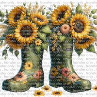 FLW 93 Green Rain Boots with Sunflowers