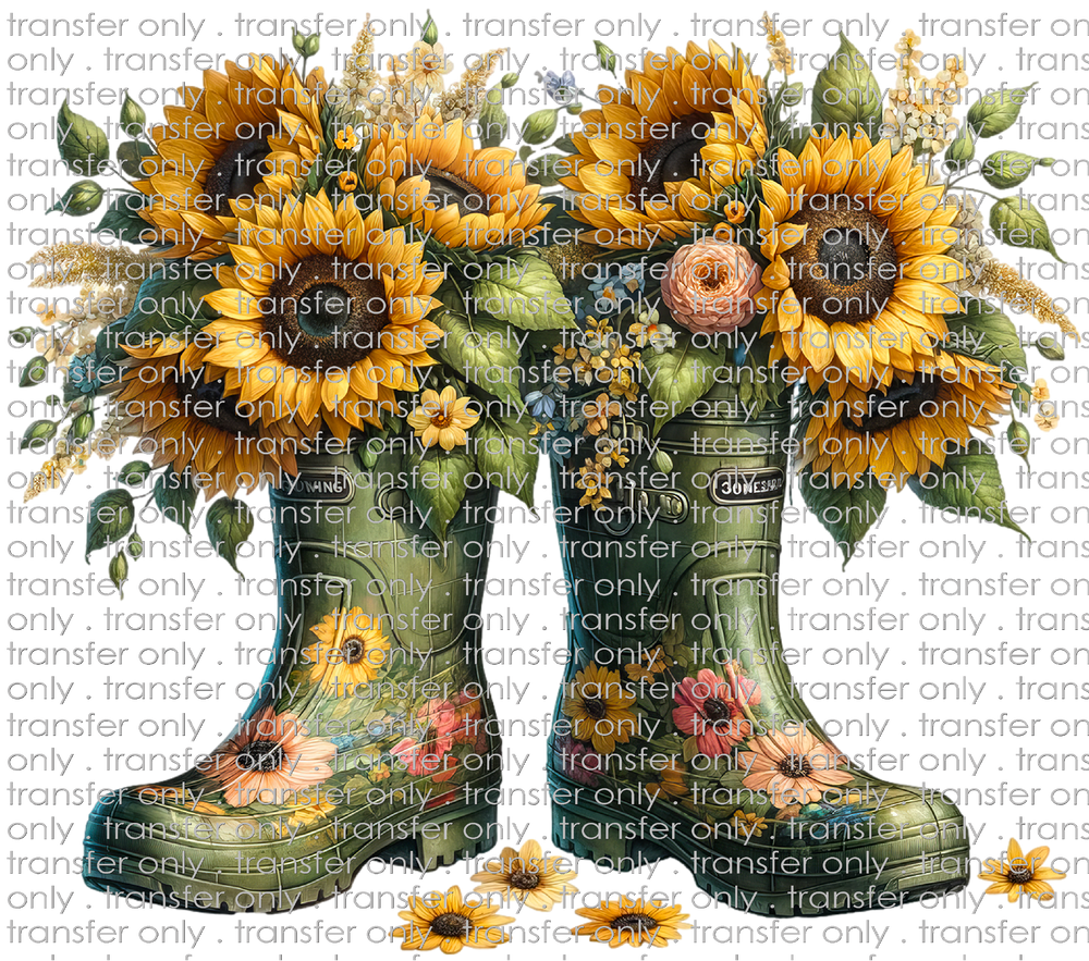 FLW 93 Green Rain Boots with Sunflowers