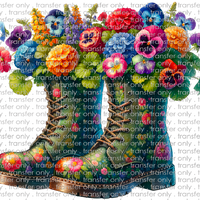 FLW 94 Green Combat Boots with Flowers