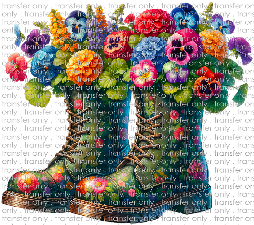 FLW 94 Green Combat Boots with Flowers