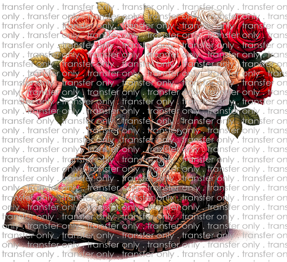 FLW 96 Combat Boots with Roses