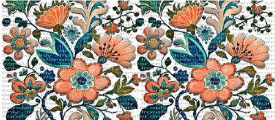 FLW UV 159 Blue and Coral Flower Wallpaper UV DTF 16oz Wrap