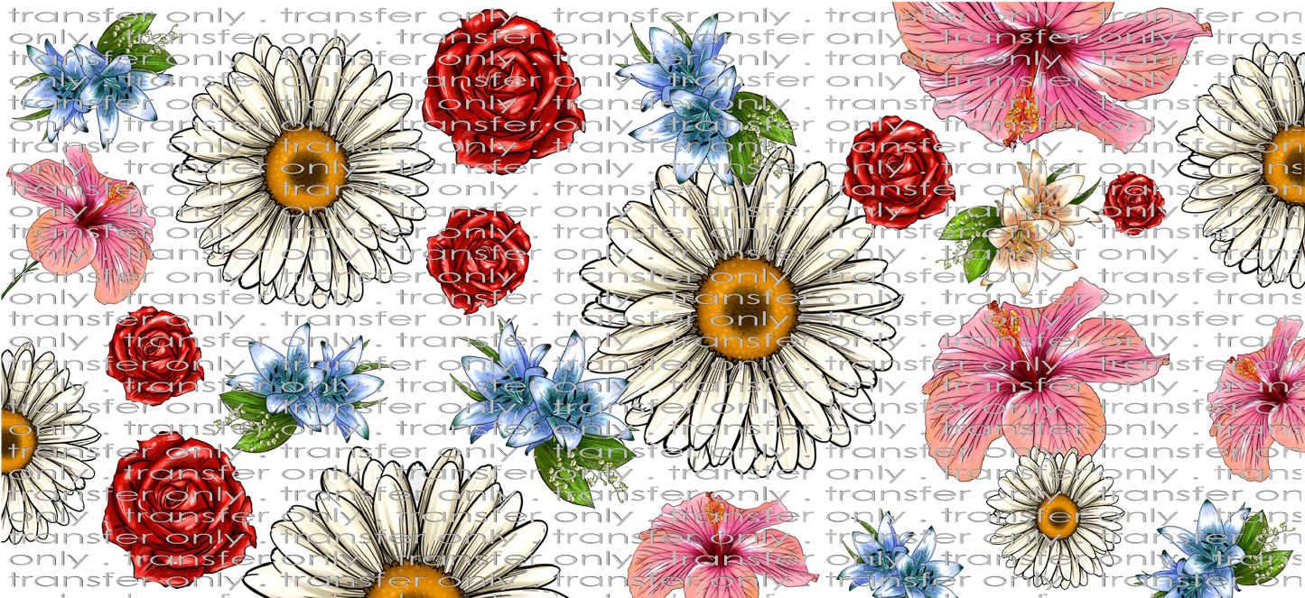 FLW UV 160 White Daisies, Red Roses, Blue Flower Wallpaper UV DTF 16oz Wrap