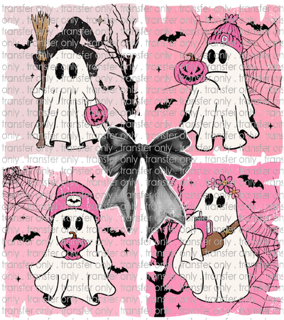 HALLO 307 Pink Background Ghosts Black Bow