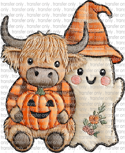 HALLO 357 Halloween Applique Cow and Ghost