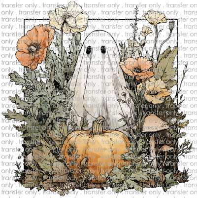 HALLO 405 Pumpkin Ghost in Flowers