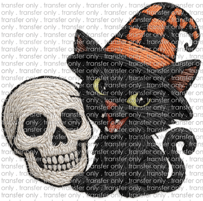 HALLO 435 Skull and Black Cat Faux Crochet