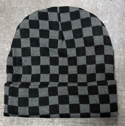 Black and Gray Checkered Beanie
