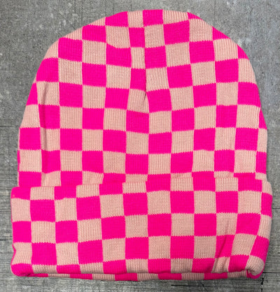 Hot Pink and Light Pink Checkered Beanie