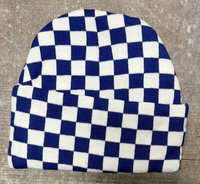 Royal Blue and White Checkered Beanie