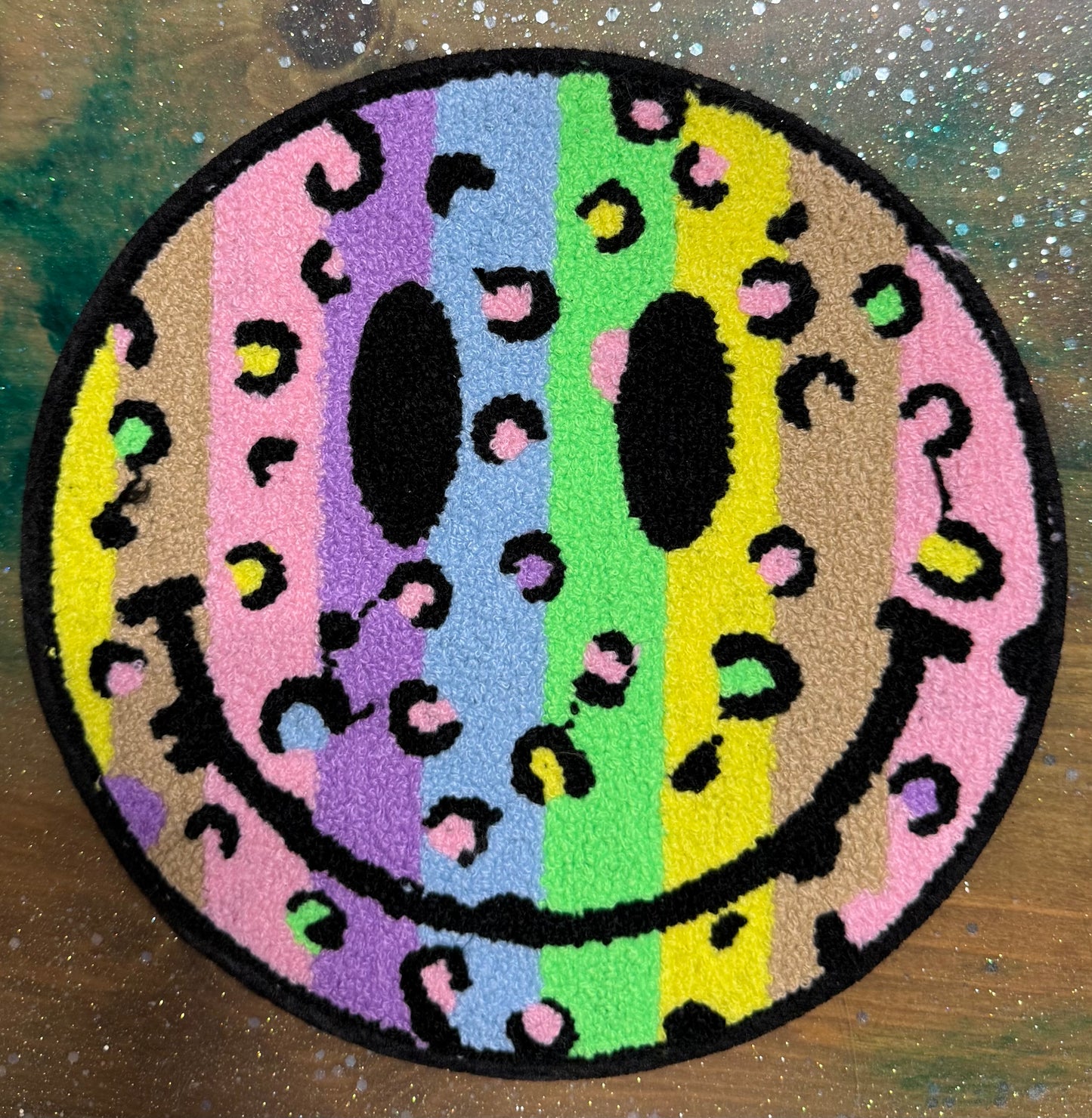 Rainbow Smiley Face - Chenille/Sequins Iron On Patch