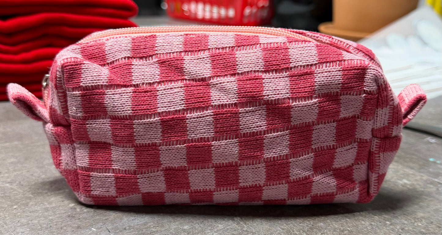 Small Pink Checkered Make-up Bag