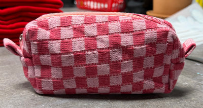 Small Pink Checkered Make-up Bag