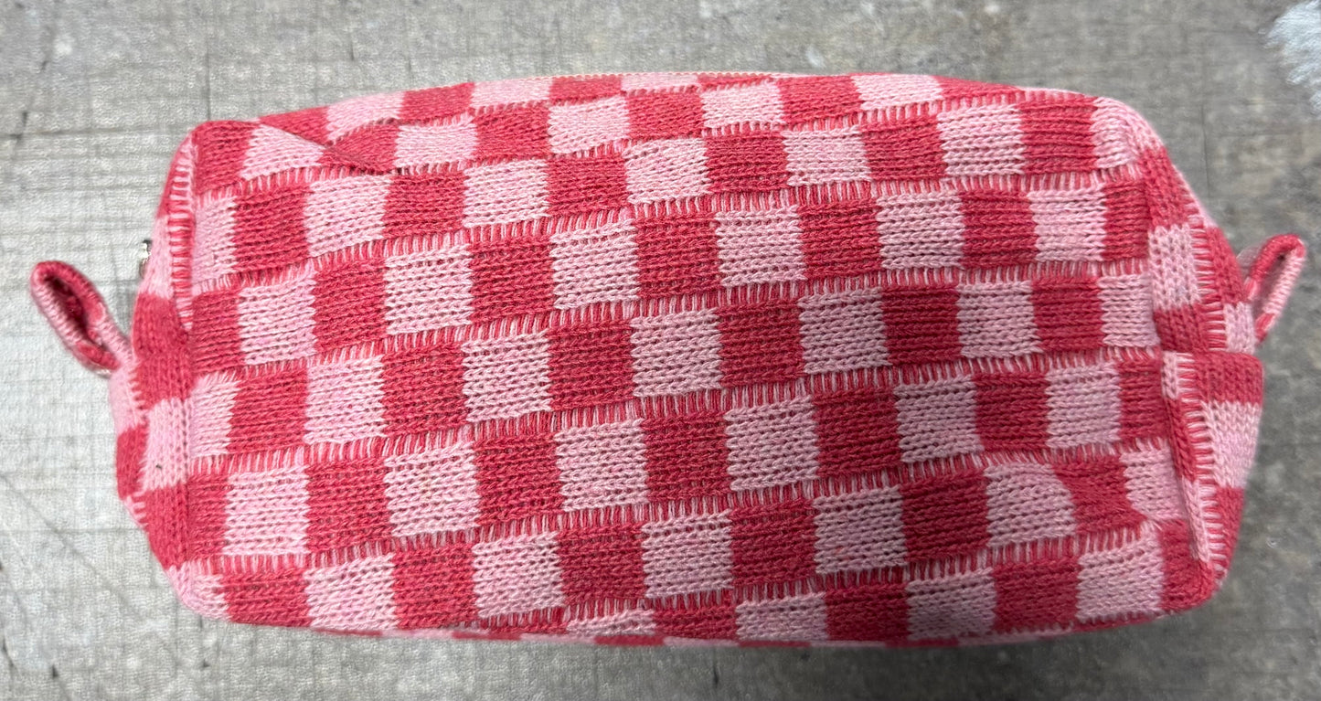 Small Pink Checkered Make-up Bag