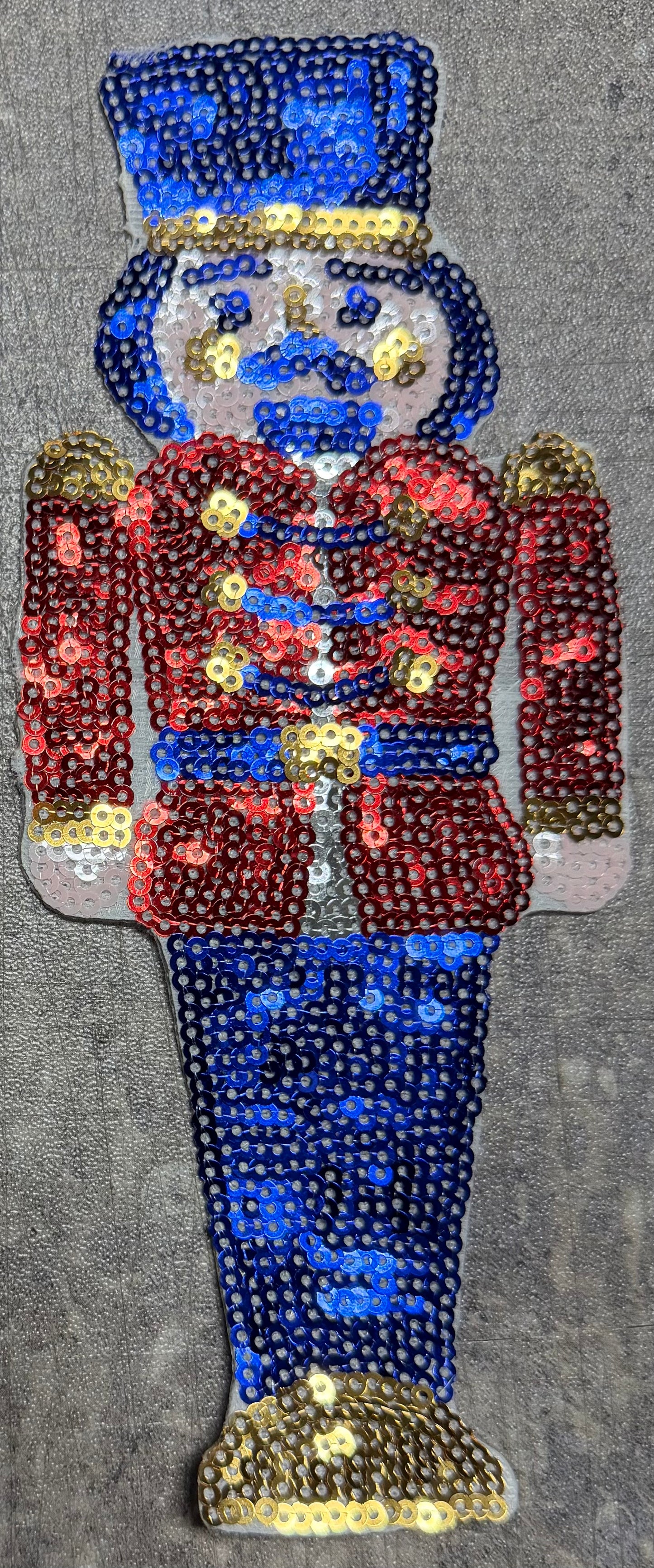 Red Jacket Blue Pants Nutcracker - Chenille/Sequins Iron On Patch