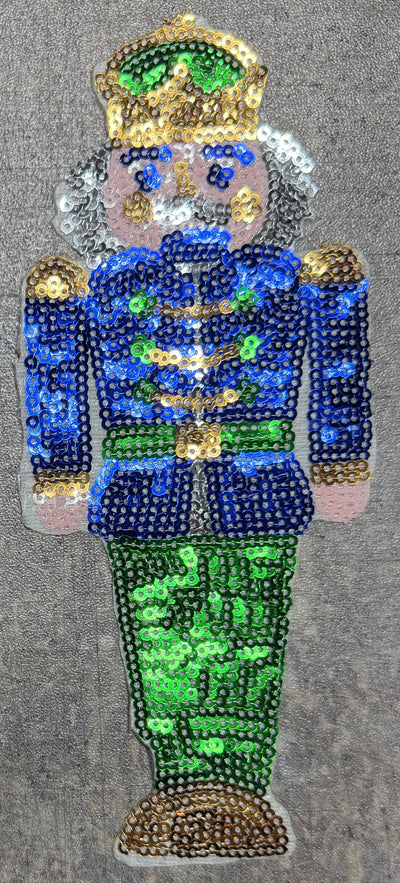 Blue Jacket Green Pants Nutcracker - Chenille/Sequins Iron On Patch