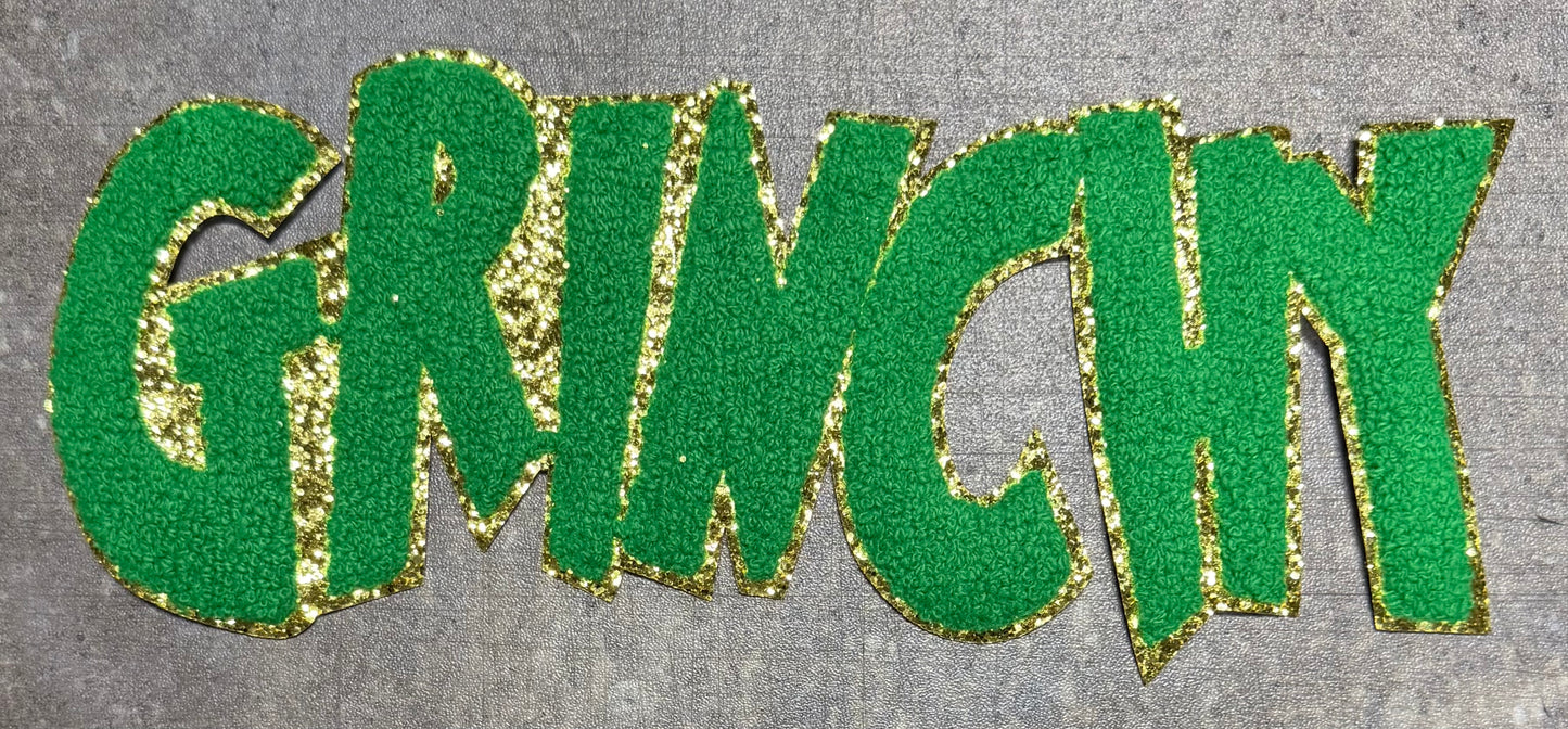 Bright Green Grinchy - Chenille/Sequins Iron On Patch