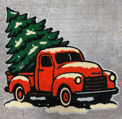 Truck with Tree- Chenille/Sequins Iron On Patch