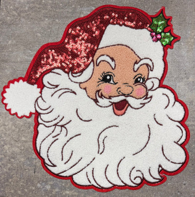 Glitter Santa - Chenille/Sequins Iron On Patch