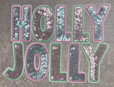 Holly Jolly Pink and Teal with Silver- Chenille/Sequins Iron On Patch