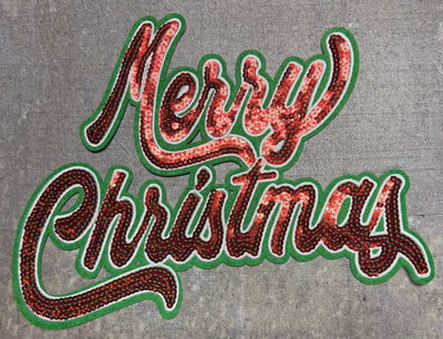 Merry Christmas Red and Green- Chenille/Sequins Iron On Patch