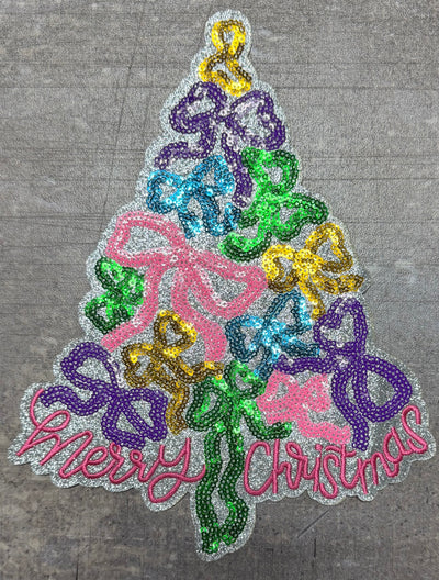 Tree with Bows- Chenille/Sequins Iron On Patch