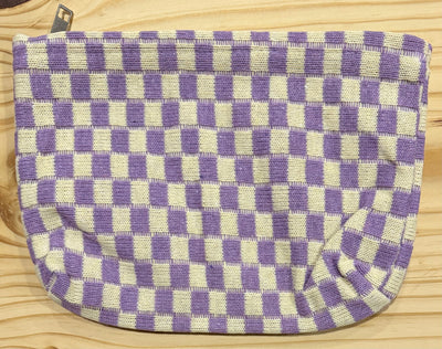 Large Purple Checkered Make-up Bag
