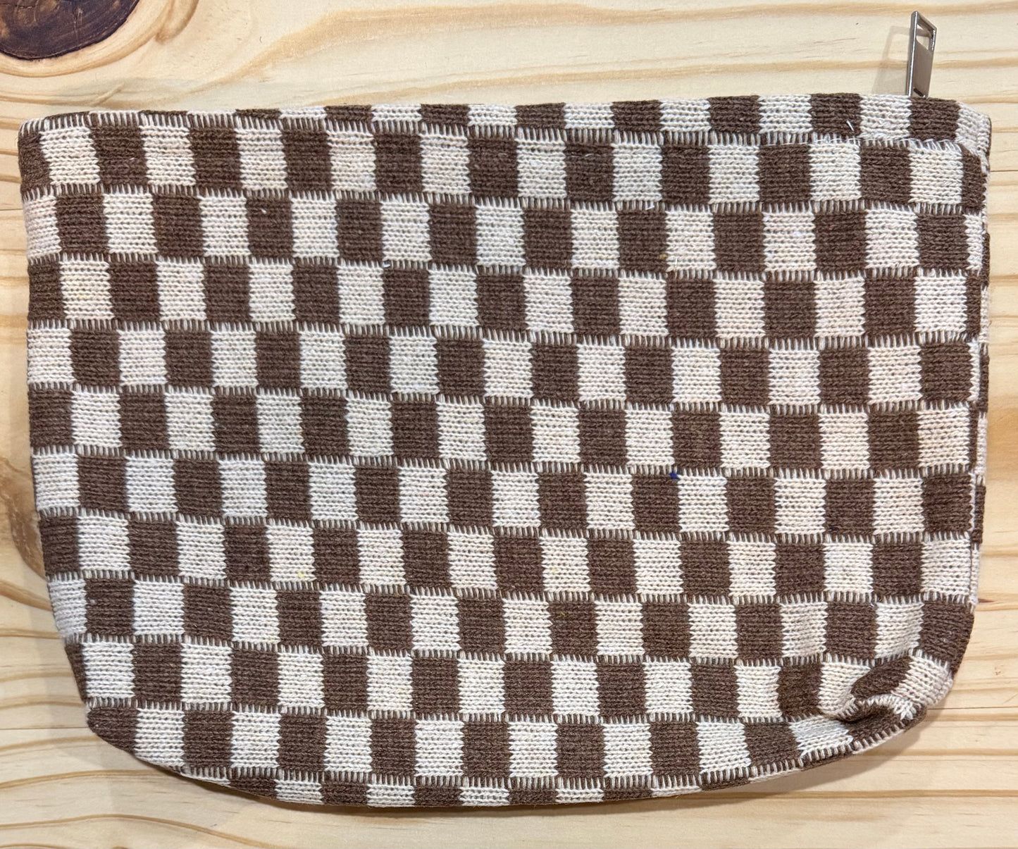 Large Tan Checkered Make-up Bag