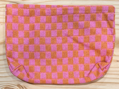 Large Orange Checkered Make-up Bag