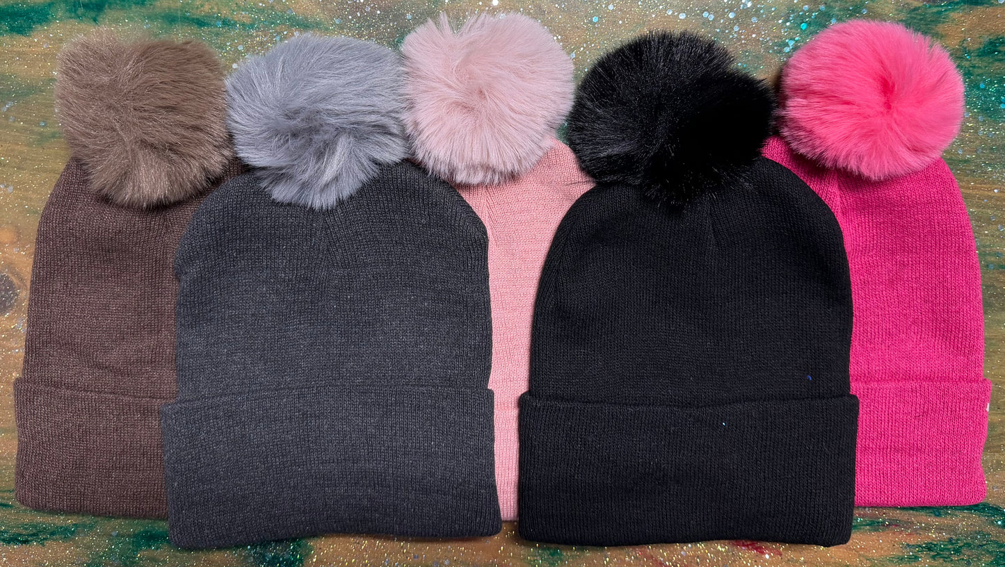 Beanie with Fuzzy PomPom